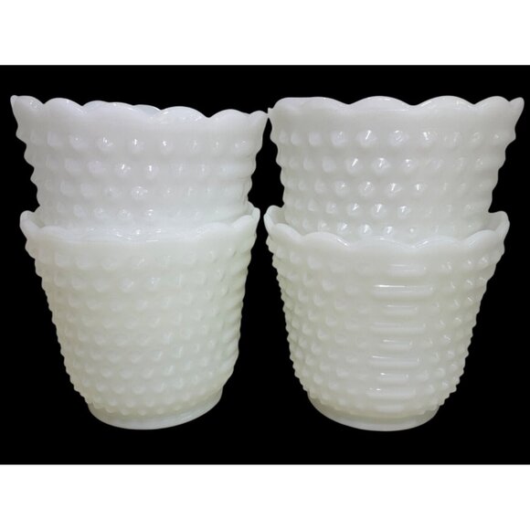 Fire-King Ovenware White Hobnail Milk Glass Custard Planters Set Of 4 Vintage Sc - Picture 1 of 8